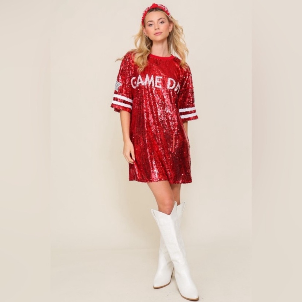 Sequin Game Day Jersey Shirt Dress NWT